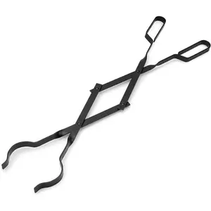 26-Inch Black Heavy-Duty Steel Outdoor Campfire Tongs, Scissor-Shape Log Grabber with Safe Adjusting for Patio Fire Pits, Easy-to-Handle Long-Lasting Home Improvement Garden Tool for Picking Up Logs