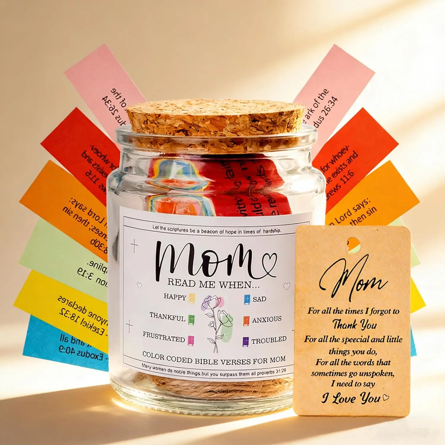 Verse Jar for Mom,Christian Gifts for Mothers,Birthday,Mother's Day,Thank You and Valentines Day  for Mom,Grandma,Godmother,Inspirational Scripture Jar with 96 Uplifting Verses