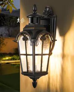 EDISHINE Motion Sensor Outdoor Wall Light and Dusk to Dawn Wall Sconce, Porch Light with Water Ripple Glass, Wall Sconce Lantern for House Garage Patio, Vintage Wall Light, outdoor lights, permanent lights, Elegant Decoration Design, Convenience-HOWL07B
