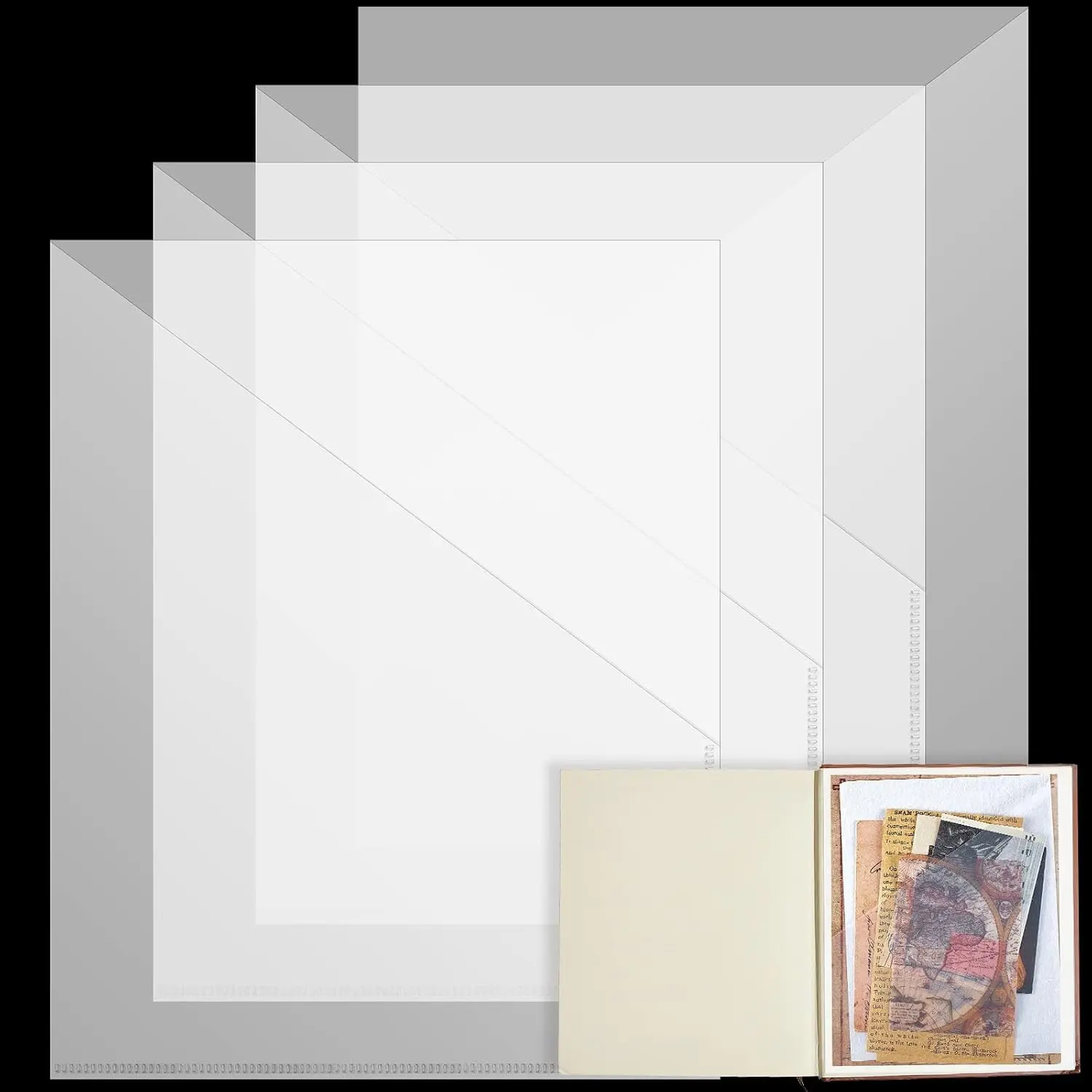 4 Packs Planner Sticky Pockets - Clear Adhesive Pockets for Planners, Home, Office, and School Accessories(8 x 6.5 Inch)