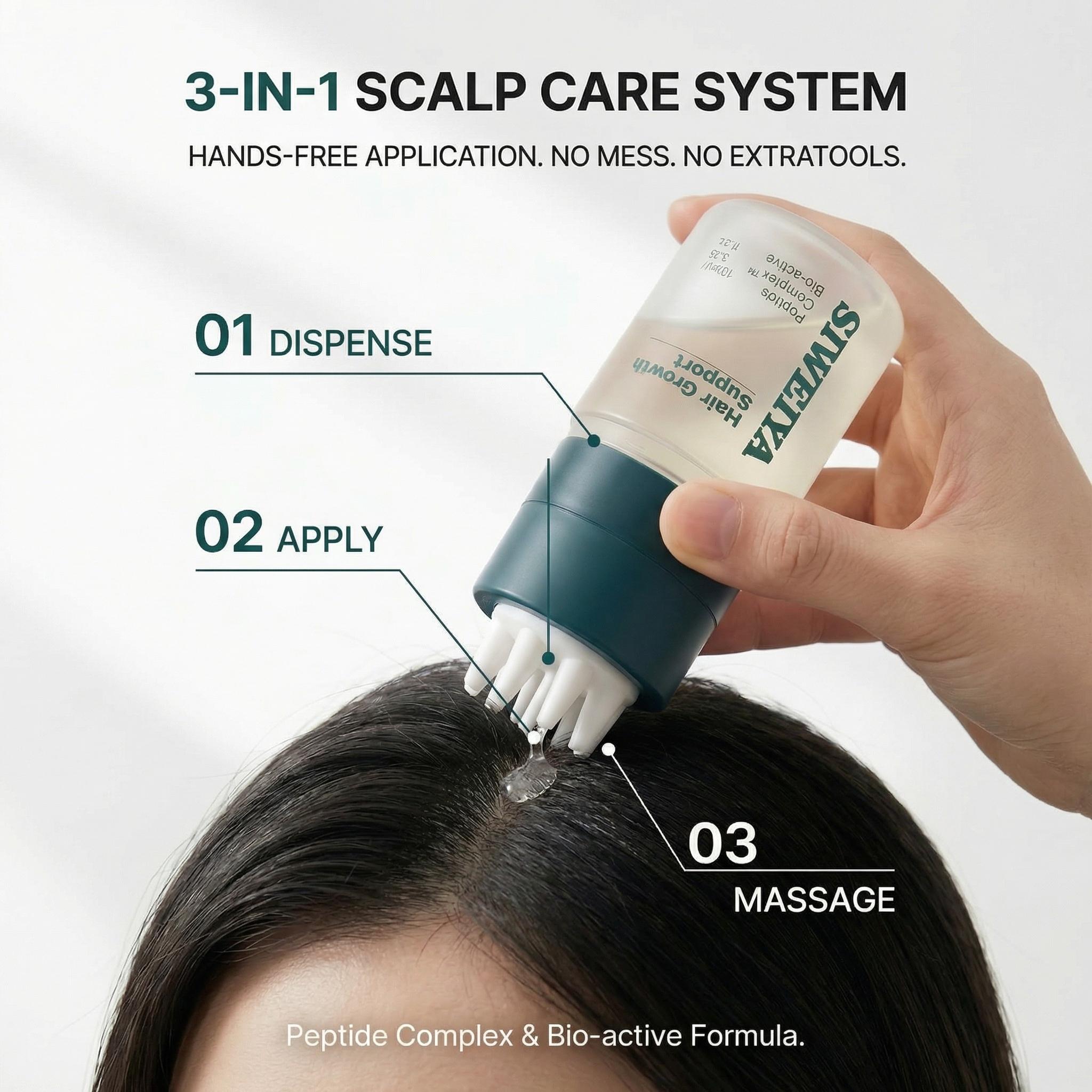 Korean Scalp Serum with Built-in Massager for Thinning Hair, Peptide Complex Formula Promotes Hair Volume, Strengthens Hair Roots, Soothes & Nourishes Scalp, Plant-Based Bio-Active Hair Care, 100 ml