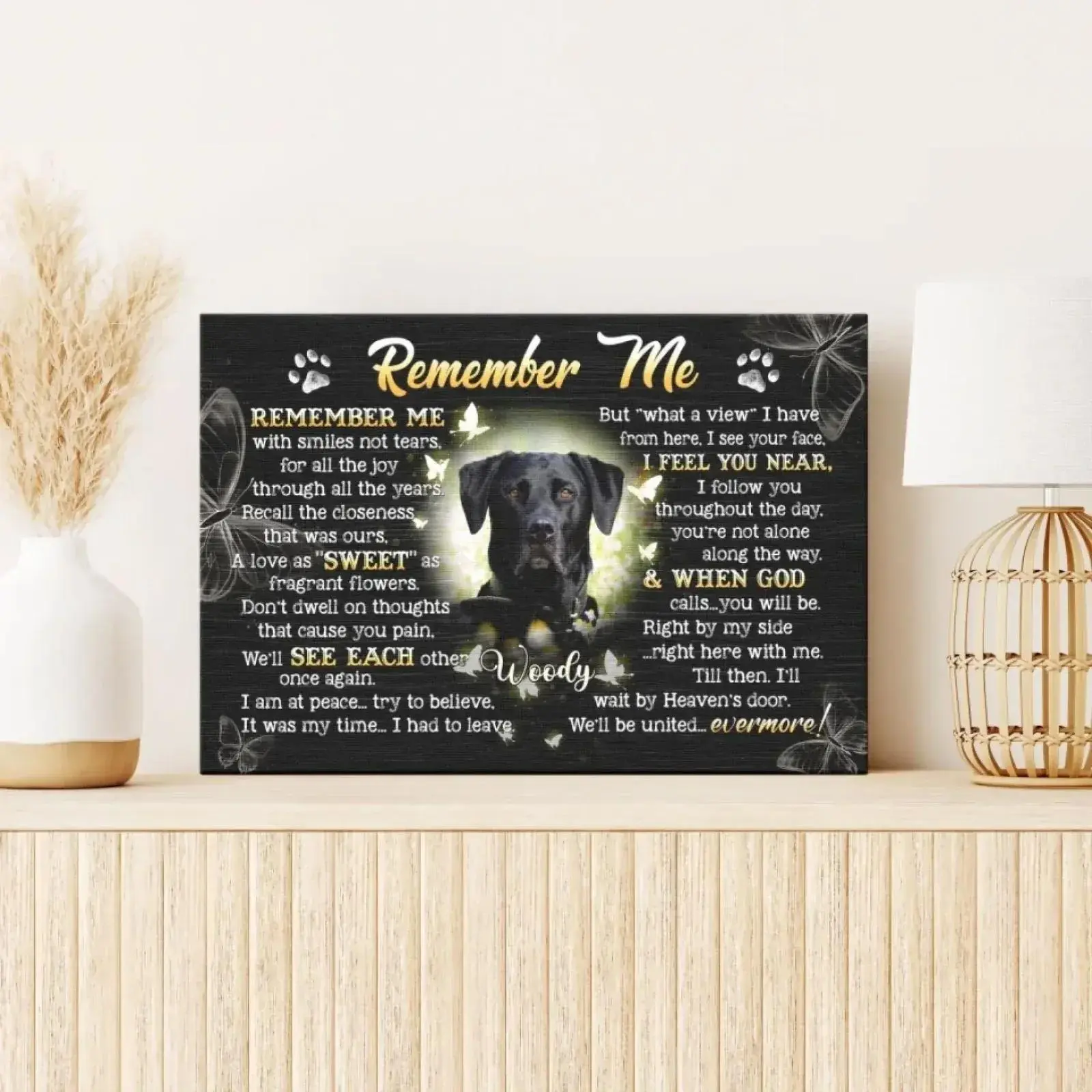 2D Flat Personalized Printing Pet Memorial Canvas Print - Custom Original Photo & Text Christmas Wall Art, Frameless Vertical All Seasons Home Decor for Dog/Cat Remembrance, Bedroom Wall Hanging