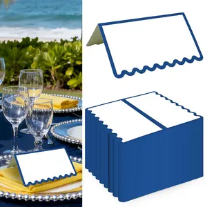 150 PCS 2 x 3.5 Inch Dark Blue Scalloped Blank Tent Place Cards, Seating Name Cards for Table Setting, Birthday Wedding Holiday Dinner Party