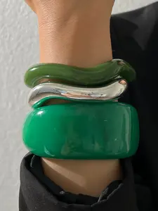Elegant Boho Party Bracelet Set, 3-Piece Resin Abs Wave Geometric Open Cuff, Women's Daily Wear Jewelry, Birthday Gift for Friends