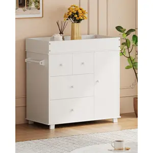 Changing Table Dresser, Nursery Baby Dresser with Drawers & Cabinet, Diaper Changing Station with Pad, Storage Crib