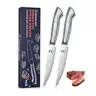 Huusk 2-Piece Kitchenware Steak Knives Set - Japanese Stainless Steel, Ergonomic Metal Handle, Serrated Edge, Corrosion-Resistant, Dishwasher-Safe for Culinary Cutting, Easy Maintenance and Cleaning, with Storage Box for Dining Room Cutlery