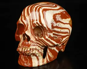 4.1" Red Jasper Hand Carved Crystal Skull, Super Realistic, Crystal Healing