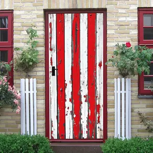 2pcs Vintage Red and White Striped Wood Grain Wall Stickers Weathered Plank Texture Decals Removable Self Adhesive Wallpaper for Living Room Bedroom Home Decor Furniture Renovation Shop Wall Decoration