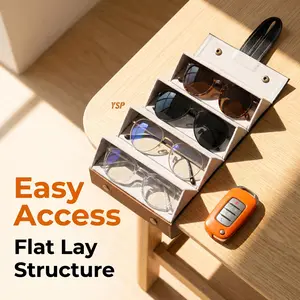 Luxury Foldable Sunglasses Organizer Case for Travel, Portable Leather Eyeglass Storage Box with Handle, Multi Slot Glasses Display Holder for Women Men, Space Saving Eyewear Organizer
