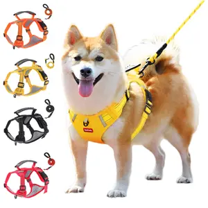 Escape proof, anti-pull, reflective, adjustable dog leash and harness set, vest style for small, medium, and large dogs, easy to put on and take off.