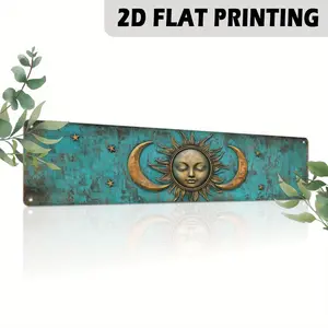 1PC 2D Flat, "Sun and Moon" Metal Artistic Wall Decor - Vintage Iron Decorative Plaque, 39.88x 9.91cm , Pre-Drilled for Easy Hanging - Suitable for Home, Kitchen, Cottage, Porch, Gothic Wall Decor - Unique Gift for Friends and Family, Moon Theme