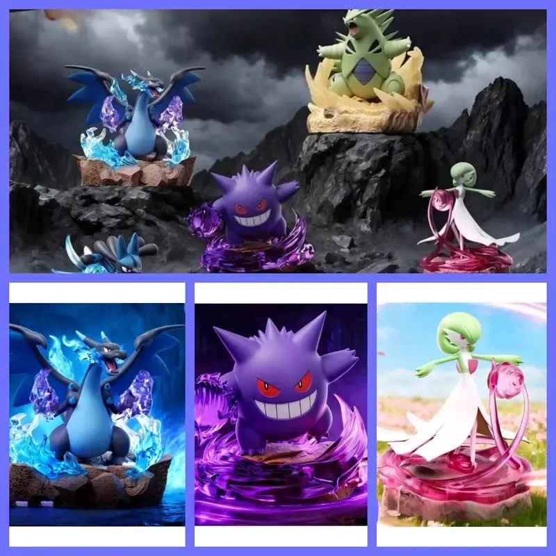 Official Pokémon Full Power Battle Series Mini LED Diorama Figure Collection Model Gift Mega Charizard X Gengar Tyranitar Lucario