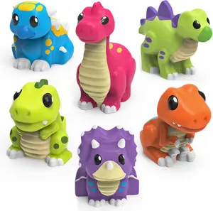 Tub Works Dinosaur Mold Free Bath Toys 6 Pack Sealed No Hole Design Soft Squeezable Float on Water Easy Grip Baby Toddler Bath Toy Set Great Baby Pool Toys