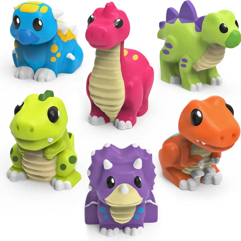 Tub Works 6-Pack Vibrant Dinosaur Bath Toys for Babies & Toddlers - Phthalate-Free, Unisex, Mold-Free Sealed Shape, Soft Squeezable, Easy Grip, Waterproof, Floats, Velociraptor, Bubble Bath Ready, Baby Pool Toys (Dinosaur for Toddlers)
