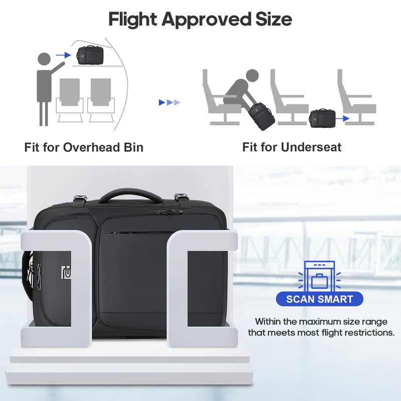 Bruno Cavalli Travel Backpack TSA Friendly 36L Expandable #18621 Black with 17" Laptop Compartment, USB Charging, Water Bottle Pocket, Anti-Theft, Waterproof, for Business, Travel, Outdoor