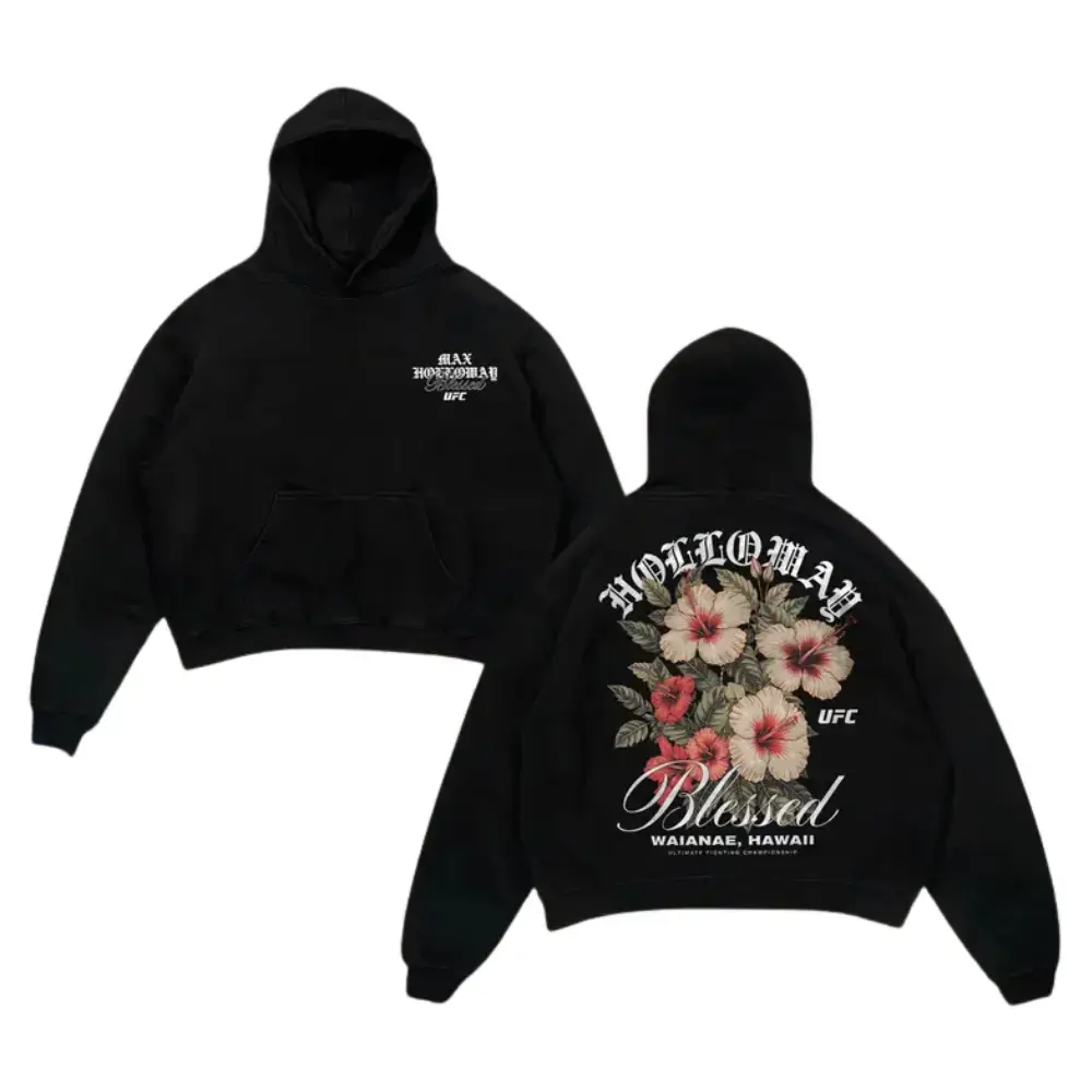 Men's Max Holloway Blessed Hawaii Hibiscus UFC Hoodie - Soft Cotton Unisex Tops, Casual Street Style Fan Apparel Sweatshirts, Gift For Him, Classic