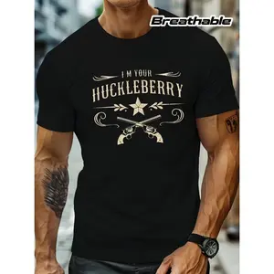 Men's "I'm Your Huckleberry" Western Graphic T-Shirt - Breathable Casual Tee with Phrase, Regular Fit Round Neck, Machine Washable Shirt Suitable for - Wear & Everyday Outfits