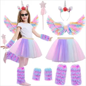 X-CPA10  Unicorn Costume for Girls Fluffy Legwarmers Gloves Tutu Skirt Headband