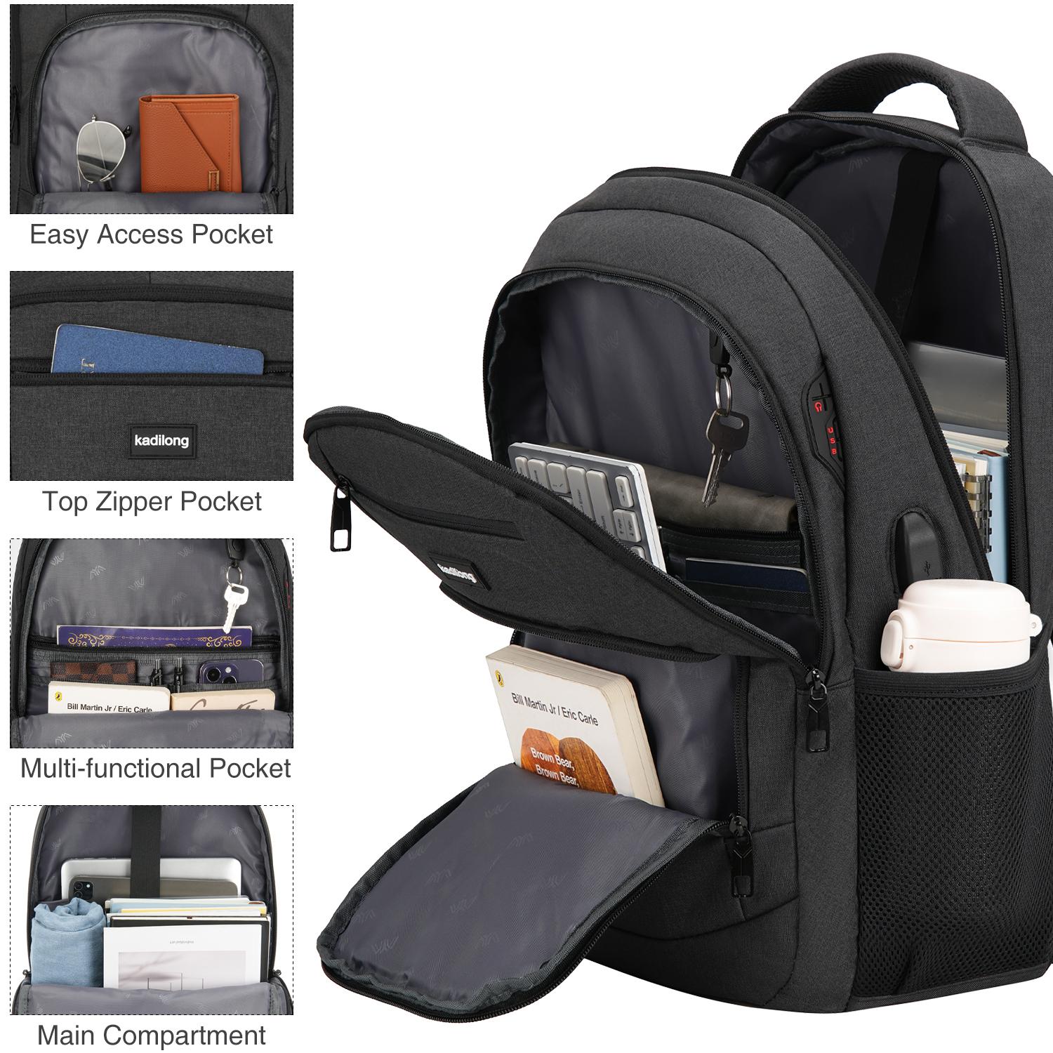 kadilong  Backpack with USB & Headphone Jack | Water Resistant Anti-theft Travel Backpack with Luggage Strap  Large Capacity Business Laptop Backpack for Men | Breathable Work Backpack with Multiple Pockets & Fully Padded Laptop Sleeve