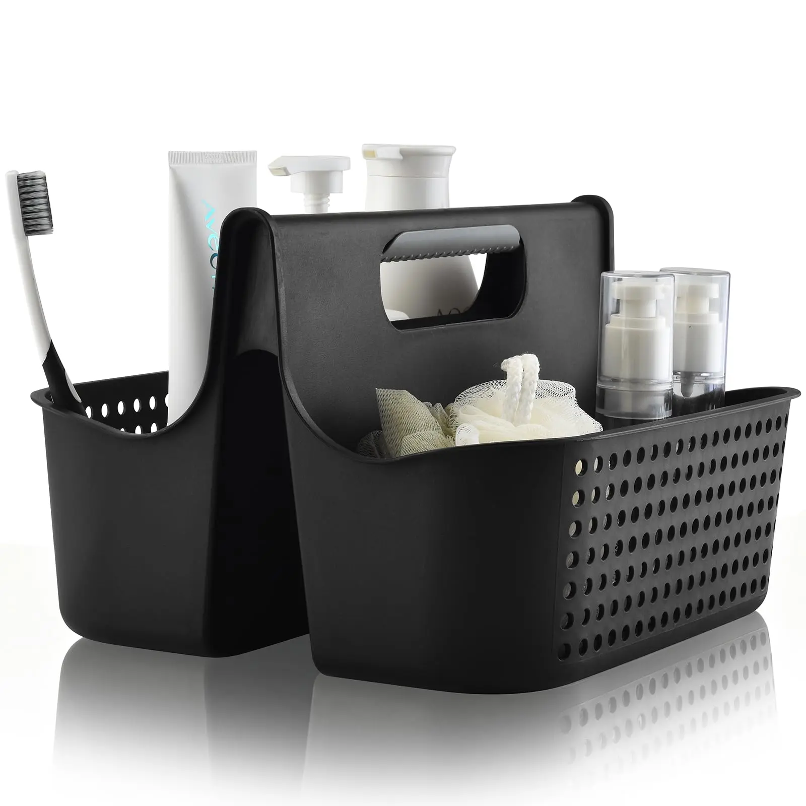 Portable Plastic Shower Basket  Large Cleaning Supply Tool Organizer Storage Tote With Handle For Bathroom College Garden Cabinet Dorm - Black