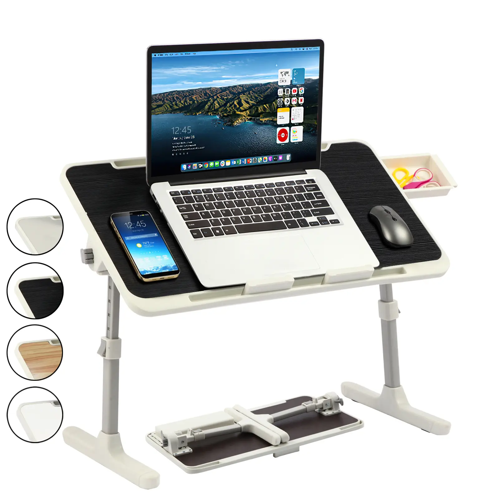 PHANCIR Adjustable Lap Desk, Laptop Stand Bed Tray, Foldable Laptop Desk with Storage Drawer