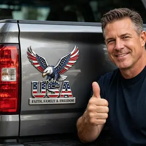 Patriotic 2D Metal Car Emblem, Eagle & Usa Letters Design, 250th Anniversary & Blue Flag Decal for Cars, Trucks, Suvs, Motorcycles