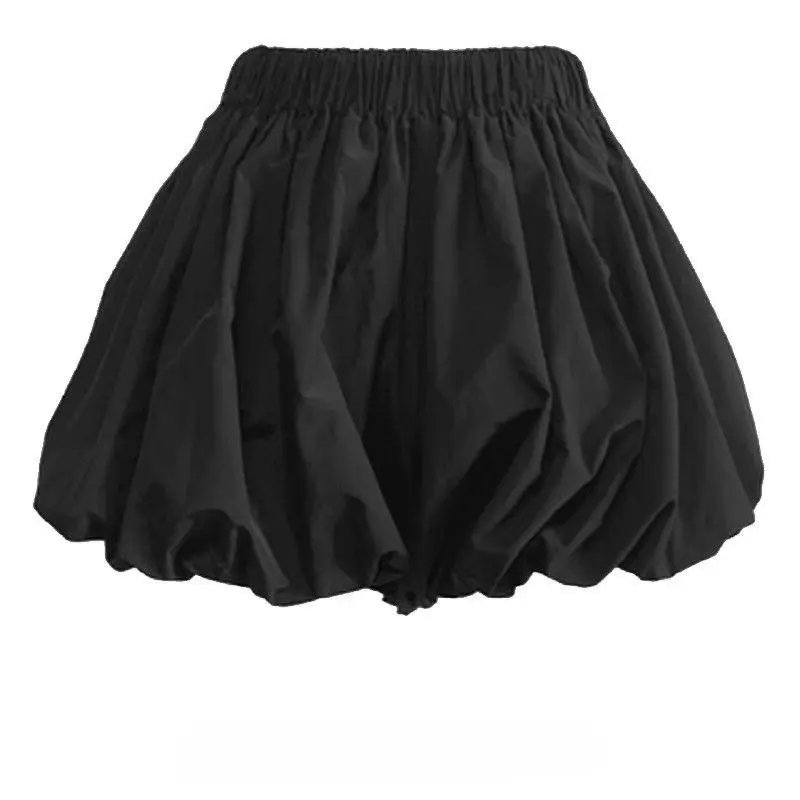 Women’s High Waist Elastic Waist Puffy Tulip Skirt Black Short Bottom Sweet Japanese Style A-Line Skirt Casual Vintage Flared Mini Skirt