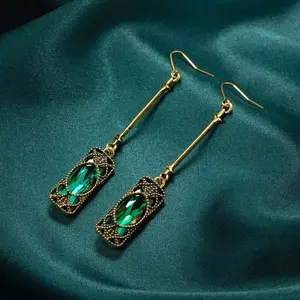 Women's High Clarity Emerald Tassel Long Drop Earrings - Alloy Base, Sparkling CZ, Lightweight Luxury Statement Accessory for Weddings, Date Nights, Gifting