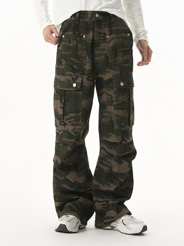 2026 New Arrival Multi Pocket Vintage Camo Jeans Heavy Duty Pleated Straight Leg Casual for Men Camouflage