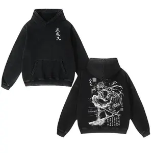 Inuyasha Vintage Washed Hoodie - Retro Anime Graphic Sweatshirt, Acid Washed Heavyweight Pullover, Y2K Harajuku Style, Unisex Casual Wear, Perfect Gift for Anime Fans & Manga Lovers.