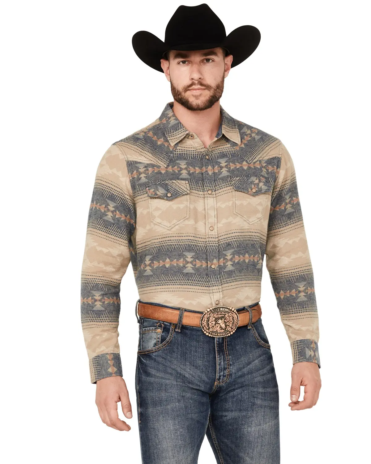 Cody James Men's Men'S Arrow Bear Southwestern Print Long Sleeve Snap - Cjfa23fl6-Tan