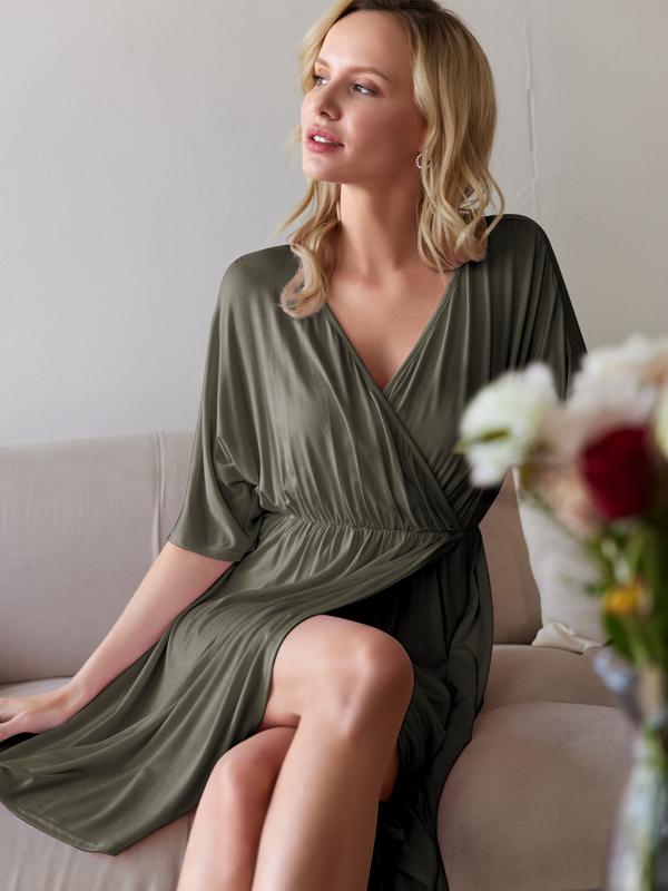 Ekouaer 3 in 1 Labor Delivery Hospital Gown Maternity Dress Nursing Plus Size S-XXL Skin Friendly Elastic Waistline V Neck Design Postpartum Outfit