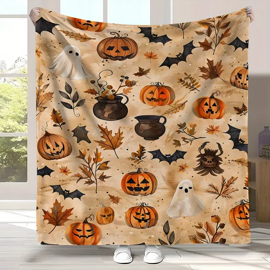 Cozy Flannel Halloween Throw Blanket - Soft, Warm & Versatile for Couch, Bed, Travel | Vintage Autumn Magic Design Machine Washable # couch bedroom nap plush all-season