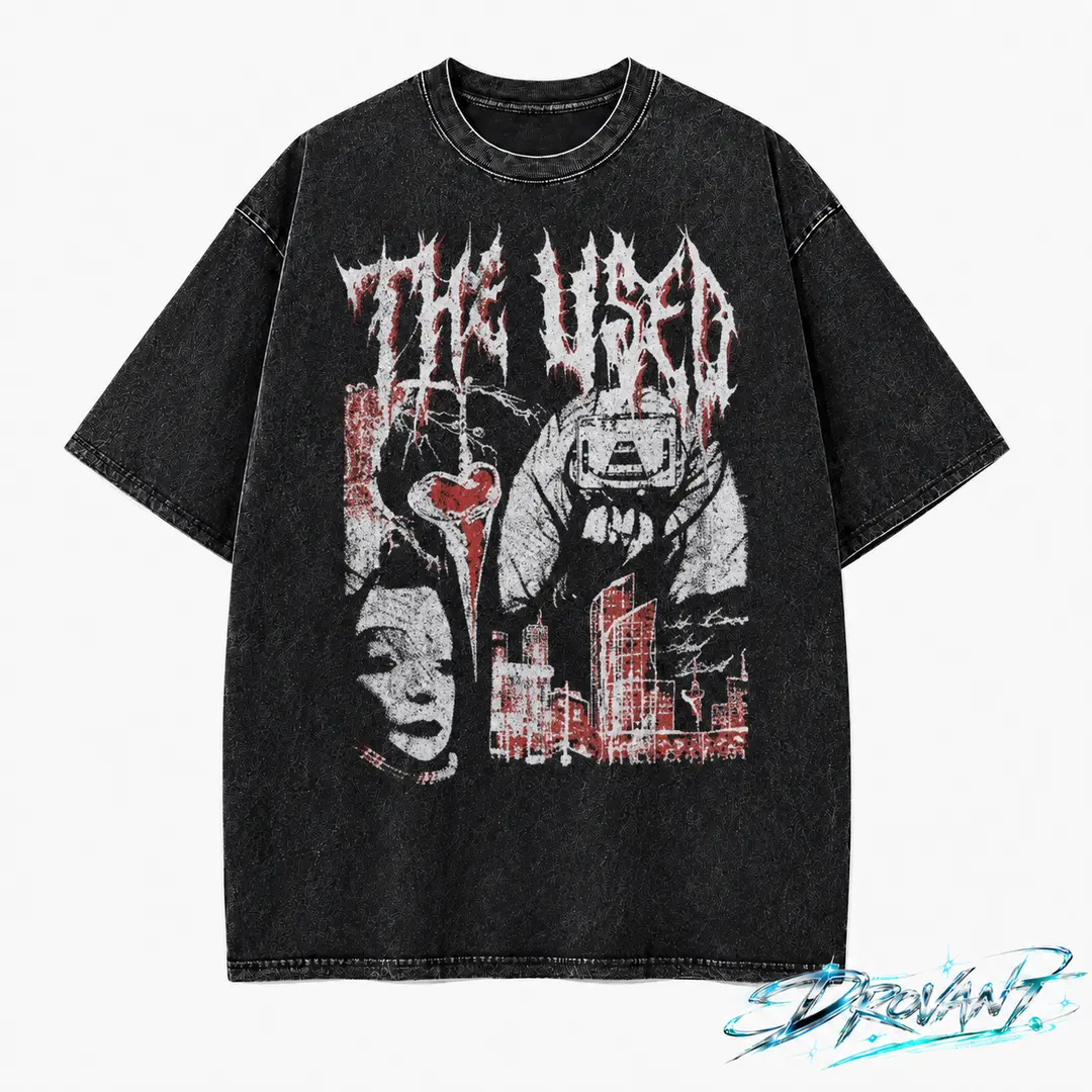 Men's The Used Vintage Washed Graphic T-Shirt, Oversized Punk Rock Band Tee, Distressed Grunge Concert Streetwear Top, Perfect Gift for The Used Fans
