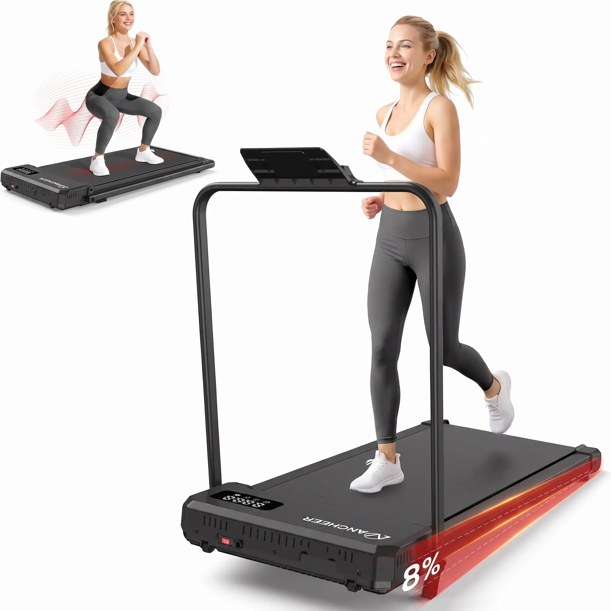Small Walking Pad with Incline, Under Desk Treadmill with Vibration Plate, 2.5HP Foldable Treadmills with Handle Bar for Home Small Spaces, Office, Portable Compact Running Machine with Remote Control & LED Display