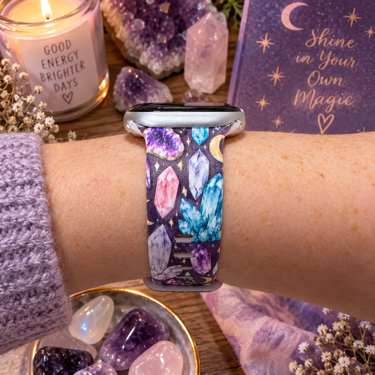Crystal & Gemstone Watch Band | Purple & Pink Crystal Moon Watch Strap