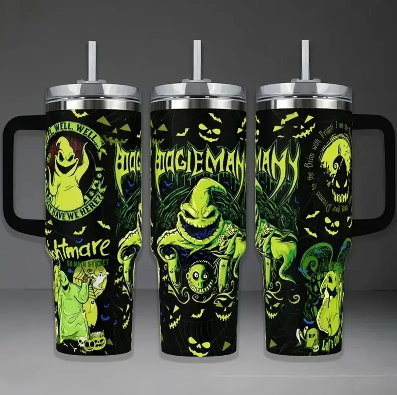 [Halloween Collection] Beetlejuice 40oz/20oz Tumbler with Handle & Straw, Stainless Steel Double Wall Vacuum Insulated Travel Mug, Gothic Horror Movie Coffee Cup, Halloween Fan Gift