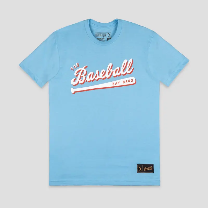 Men's Bat Bros Script Tshirt - Blue/Red, Casual Classic Cotton Fabric Top