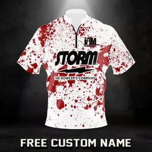 *FREE Custom Name & Logo* SALE Bowling Storm red White Gifts Zip Bowling Jersey Size S-5XL