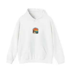Retro 70s Sunset Surf Hoodie | vintage palm, golden hour postcard design
