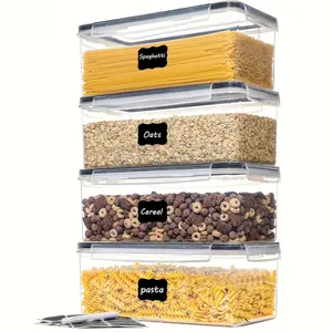4 sealed food storage containers with LIDS, plastic pasta storage boxes, BPA-free air-tight kitchen grain organizing boxes, pasta storage containers, kitchen organizing supplies, stackable design, portable and durable plastic, non-toxic and environmentall