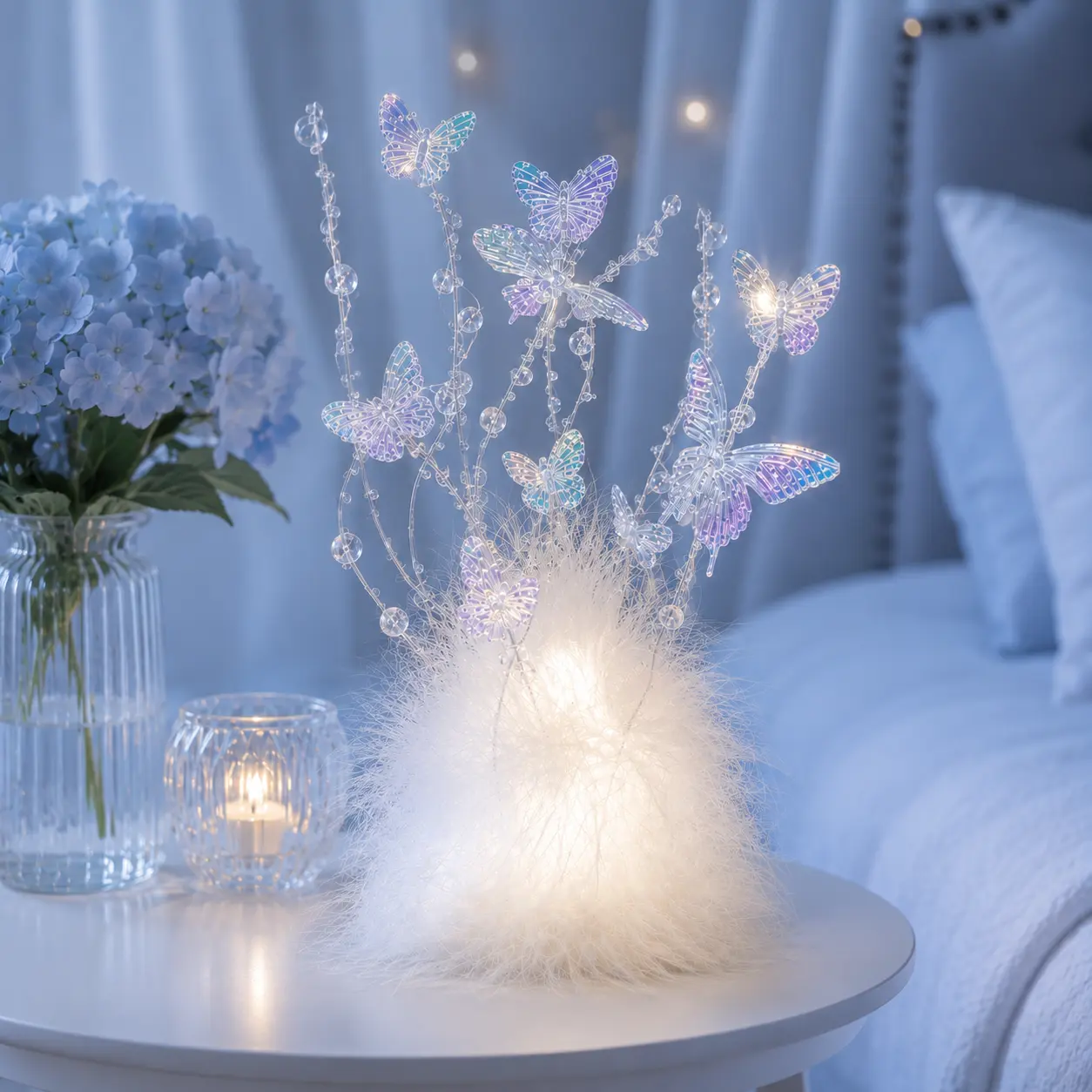 Butterfly Feather Lamp, 3D Butterfly Light with Soft Feather Base, USB Powered Table Night Light, 3 Light Modes Warm Neutral White, Bedroom Room Decor Gift for Girl Women Daughter Girlfriend Mom