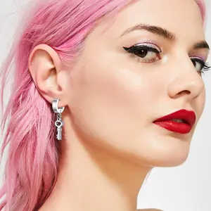 FaithHeart Punk Dangle Huggie Hoops with Key And Lock Earrings