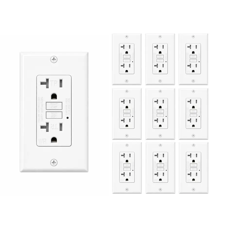 DECORA Single-Pole Ground Fault GFCI Outlet - 20A 120V, Self-Test, Tamper-Resistant, Weather-Resistant, Outdoor Safe (10 Pack)