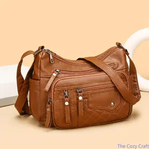 Women’s Multi-Pocket Crossbody Bag, Soft Leather Shoulder Purse, Large Capacity Organizer Handbag, Lightweight Casual Everyday Bag, Stylish Travel & Work Tote with Multiple Compartments