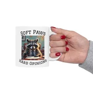 Soft Paws Hard Opinions Mug | Cat Coffee Illustration, Ceramic 11oz 15oz