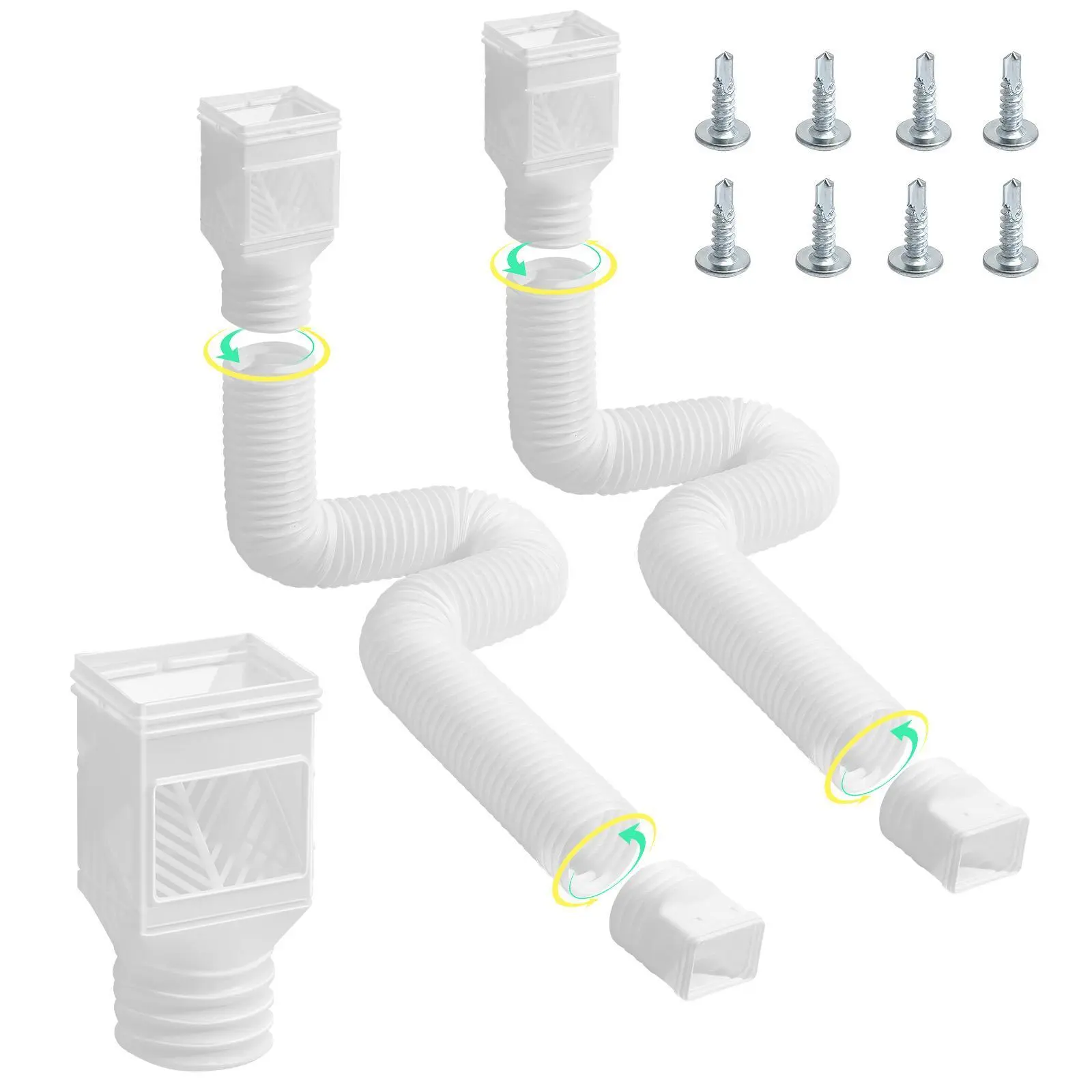 【Summerfinds】VEVOR Rain Gutter Downspout Extensions, 2-Pack Flexible Downspout Extender, Down Spout Drain Extension Extendable from 22" to 63", Gutter Extensions with Adapters, for Rainwater Drainage, White