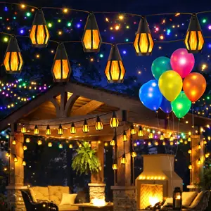 Mother's Day gift, backyard string lights (flame effect), solar powered, 15 bulbs (32 feet) patio lights, waterproof warm white light, perfect for summer garden parties, gardens, patios, fun decorative lights, ideal holiday gift