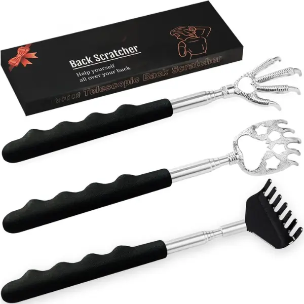 Mother's Day Gift 3-Pack Telescoping Metal Back Scratcher with Rubber Handles – Portable Extendable Massager in Gift Box | White Elephant & Stocking Stuffer