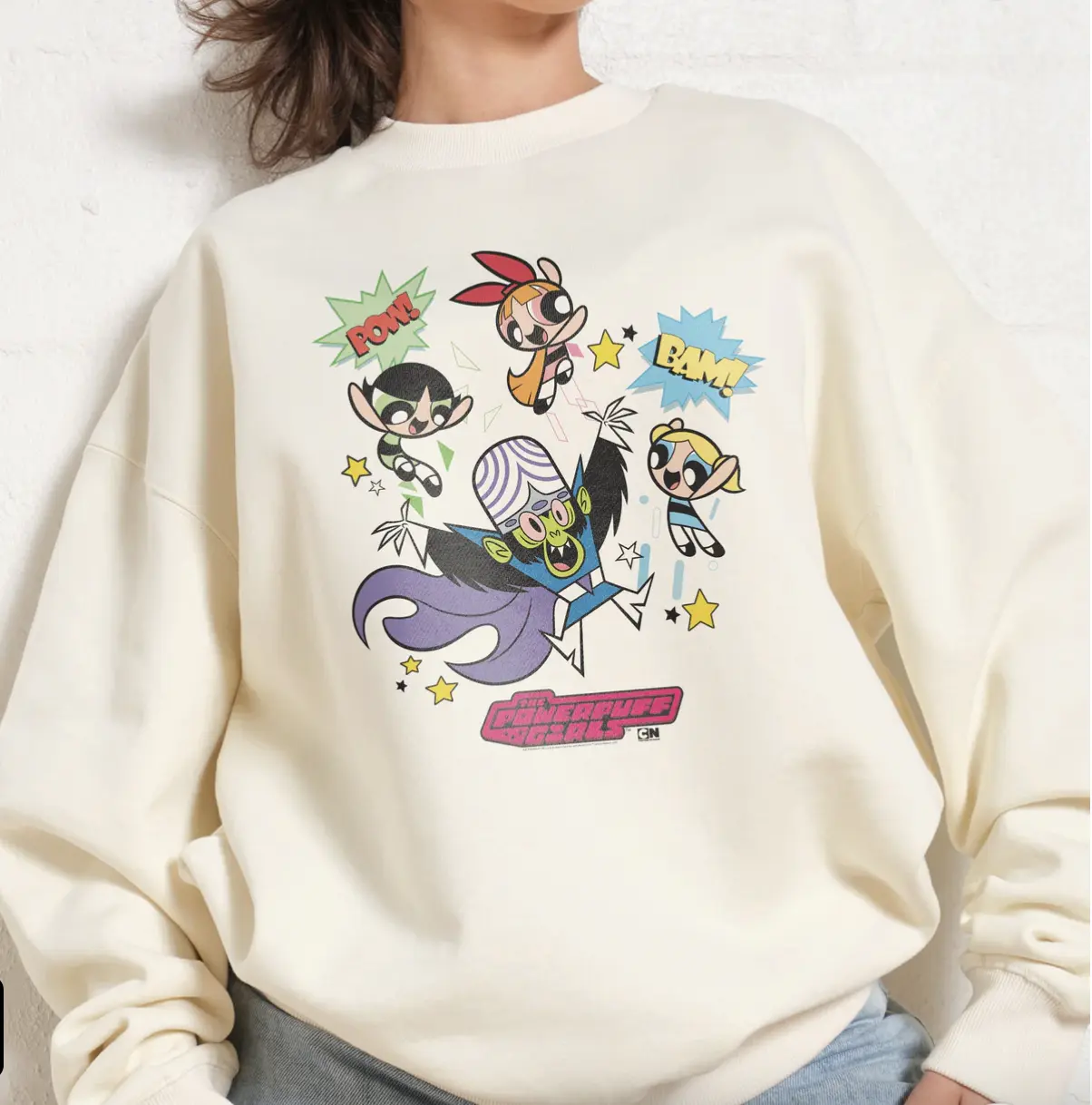 Powerpufff Pow Sweatshirt, Powerpuff Girls Sweatshirt, Cute Cartoon Weightlifting Shirt, Casual Streetwear Top for Men & Women Womenswear